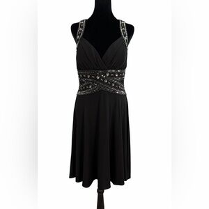 VTG Hailey Logan Adrianna Papell Beaded Open Back Midi Dress Black Size 10